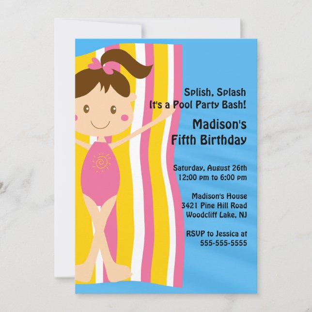 CUTE Girls Pool Party Anniversaire Invitation (Devant)