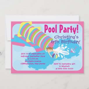 Cute Girls Pool Party Birthday Party Invitations