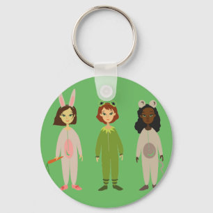 Cute girls pyjama friends theme keychain