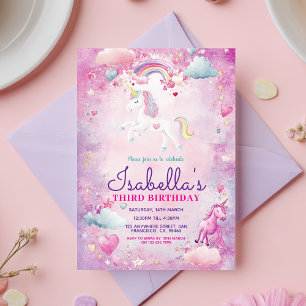 Cute Girls Rainbow Unicorn Sparkle Birthday Party Invitation
