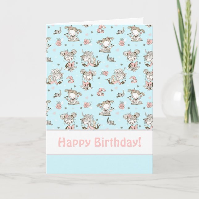 Cute Girls Reading Books Gift Ideas Card (Front)