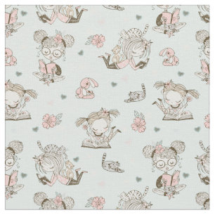 Cute Girls Reading Books Gift Ideas Fabric