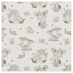Cute Girls Reading Books Gift Ideas Fabric