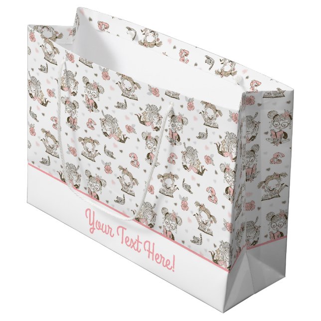 Cute Girls Reading Books Gift Ideas Large Gift Bag (Front Angled)
