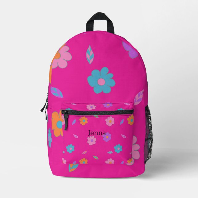 Cute Girls Retro Flower Printed Backpack (Front)