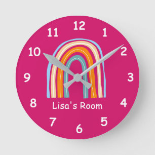 Cute girl's room wall clock with rainbow drawing
