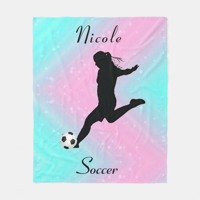 Cute Girls Soccer Personalized Fleece Blanket (Front)