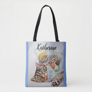 Cute Girls Tabby Chat Jouer Sac fourre-tout d'épi