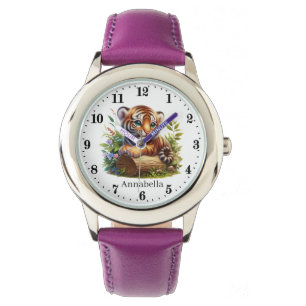 Cute girls tiger add name  watch
