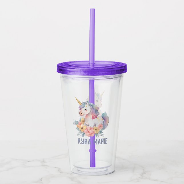 cute girls unicorn add name  acrylic tumbler (Front)