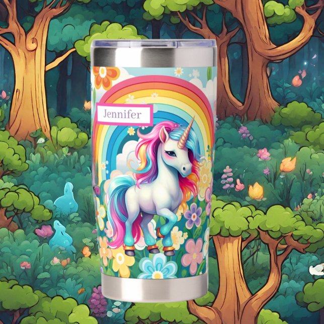 Cute girls unicorn add name  insulated tumbler (Creator Uploaded)