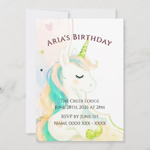 Cute Girls Unicorn Birthday Invitation