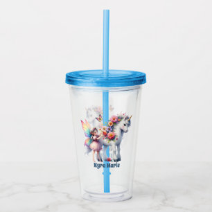 Cute girls unicorn fairy add name  acrylic tumbler