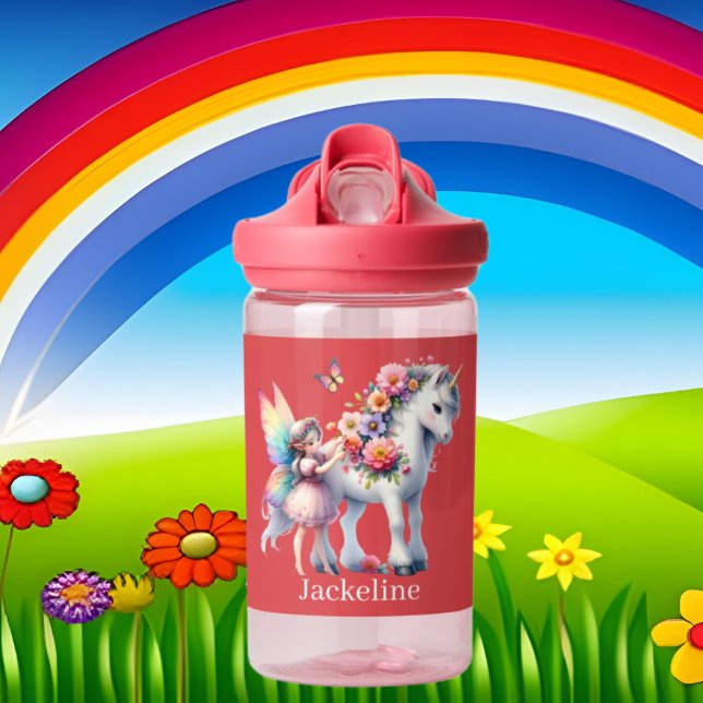 Cute girls unicorn fairy add name  water bottle (Creator Uploaded)