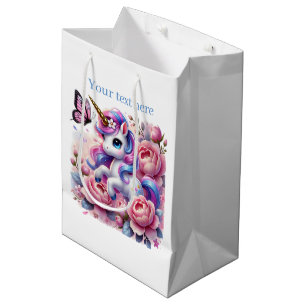 Cute girls unicorn party customizable  medium gift bag