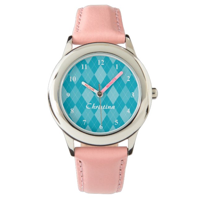 Cute girls watch with retro argyle diamond pattern (Front)