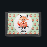 Cute Girl's Watecolor Fox Children's First Wallet<br><div class="desc">This cute children's design features an watercolor woodland forest fox creature on a nature green background with a fox pattern,  and has room for you to personalize the wallet with your kids name. A perfect first wallet for your little girl on her birthday.</div>
