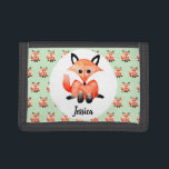 Cute Girl's Watecolor Fox Children's First Wallet<br><div class="desc">This cute children's design features an watercolor woodland forest fox creature on a nature green background with a fox pattern,  and has room for you to personalize the wallet with your kids name. A perfect first wallet for your little girl on her birthday.</div>