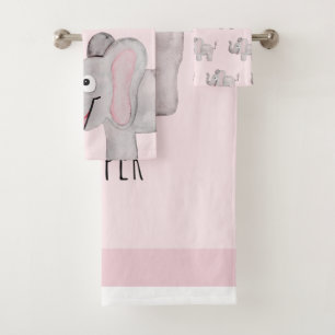 Cute Girl's Watercolor Elephant Safari Baby Child Bath Towel Set