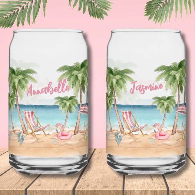 Cute Girls Weekend Bachelorette Watercolor Beach (Cute Girls Weekend Bachelorette Watercolor Beach Can Glass)