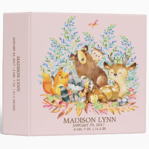 Cute GIRLS Woodland Animals Baby Photo Album Binder