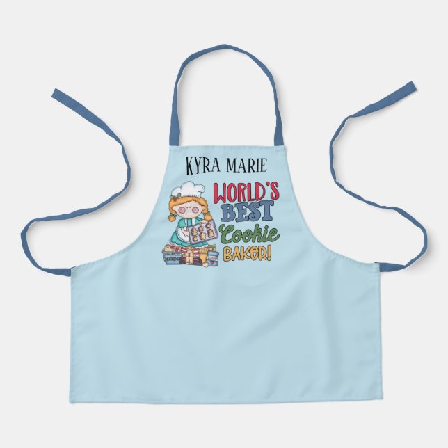 Cute girls world's best cookie baker add name apron (Front)