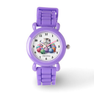Cute girls yarn cat add name  watch
