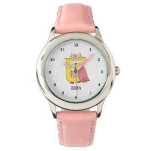 Cute Girls Yellow Owl Bird Animals Kids Floral Watch