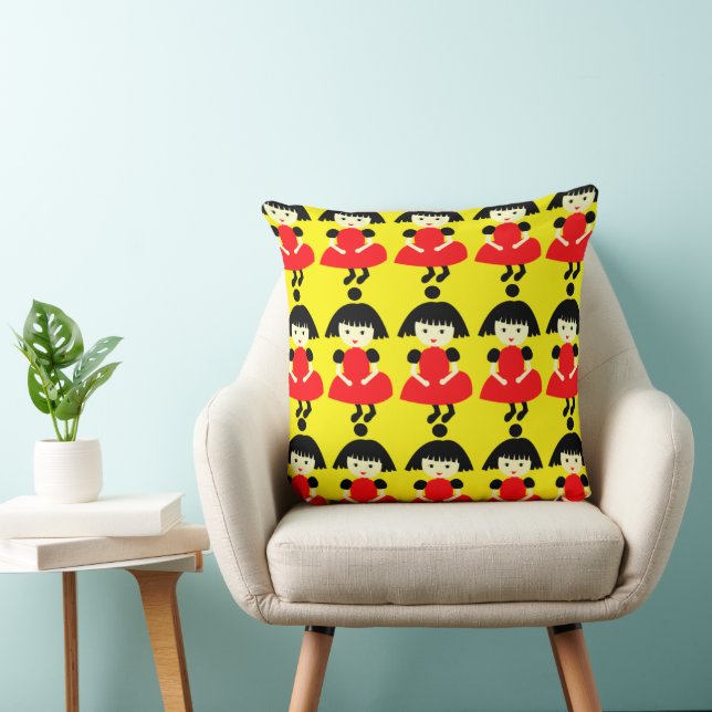 Cute Girls Yellow Throw Pillow (Chair)