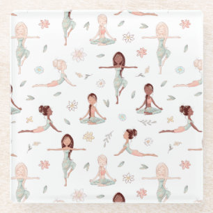 Cute Girls Zen Yoga Meditation Spiritual Namaste Glass Coaster