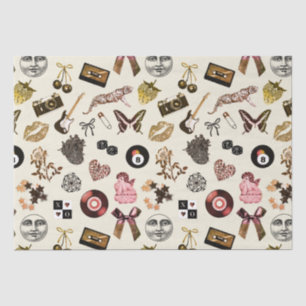 Cute Girly Aesthetic Gold Brown Pattern on Beige Tissue Paper