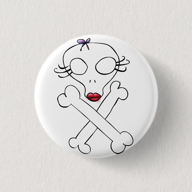 Cute Girly Alien Skull Crossbones 1 Inch Round Button (Front)