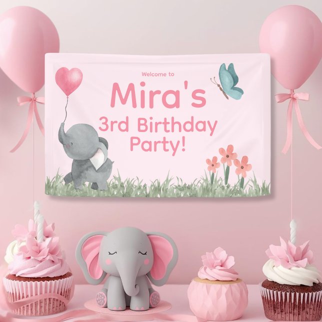 Cute Girly and Pink Elephant Birthday Party  Banner (Creator Uploaded)