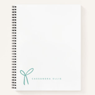 Cute Girly Aqua Ribbon Bow Custom Notebook
