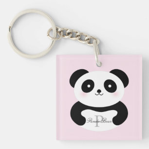 Cute Girly Baby Panda Bear Monogram Keychain