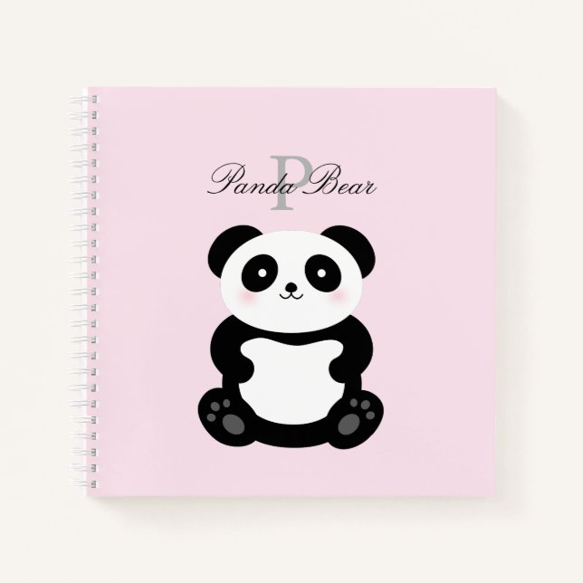 Cute Girly Baby Panda Bear Monogram Notebook (Front)