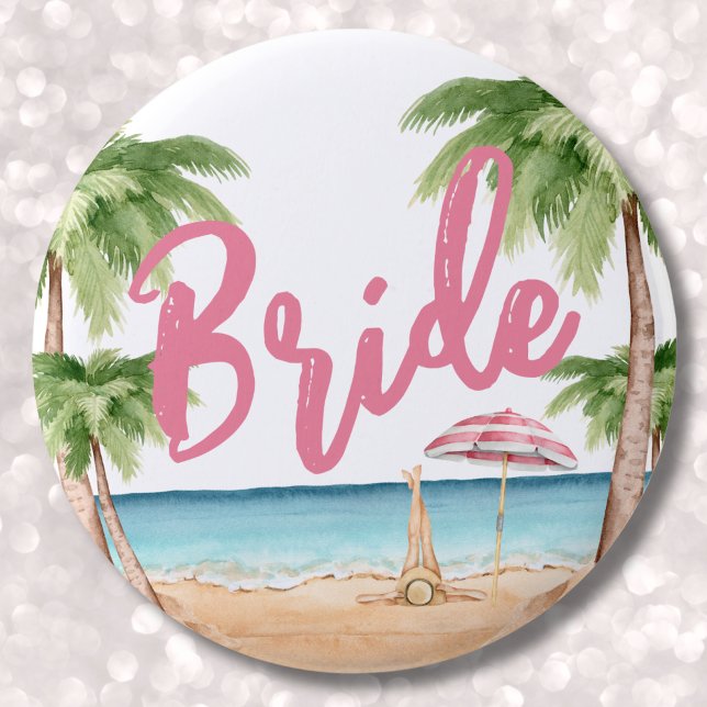 Cute Girly Bachelorette Party Bride 2 Inch Round Button (Cute Beach Bachelorette Party Bride button)