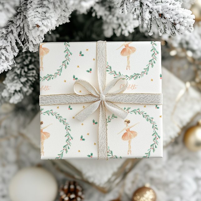Cute girly ballerina Christmas pink modern family Wrapping Paper (Creator Uploaded)