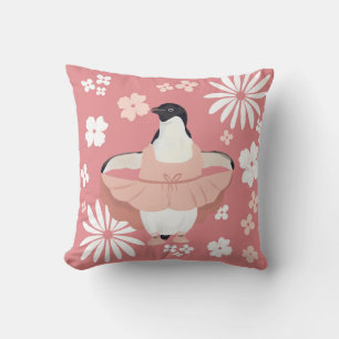 Cute Girly Ballerina Penguin Throw Pillow