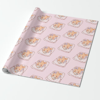 Cute Girly Bear reading Shojo Manga on Cozy Bed Wrapping Paper