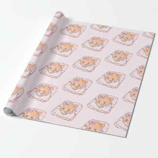 Cute Girly Bear reading Shojo Manga on Cozy Bed  Wrapping Paper