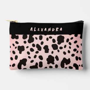 Cute Girly Black Pastel Pink Western Cow Pattern Accessory Pouch