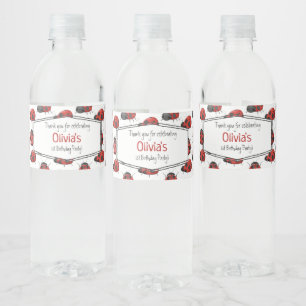 Cute Girly Black Red Watercolor Ladybug Pattern Water Bottle Label