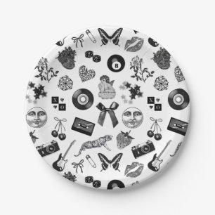 Cute Girly Black White Aesthetic Pattern Paper Plate