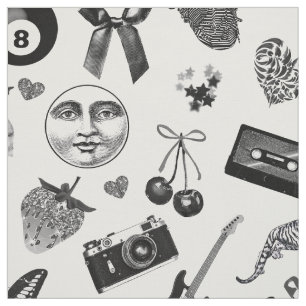 Cute Girly Black White Grunge Aesthetic Pattern  Fabric