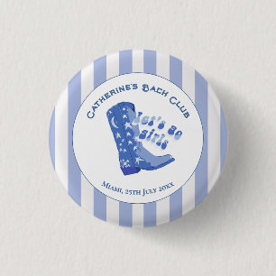 Cute Girly Blue Cowgirl Boot Stripe 1 Inch Round Button