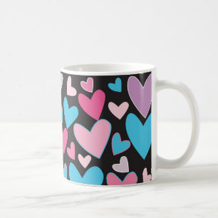 Cute Girly Blue Pink & Purple Hearts Pattern Coffee Mug