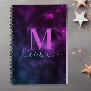 Cute girly blue purple marble art monogram notebook