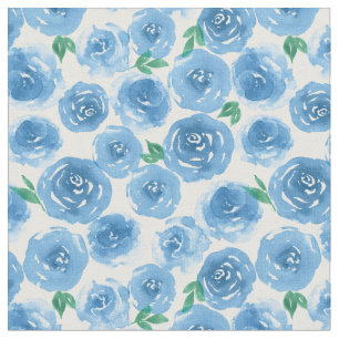 Cute Girly Blue Rose Watercolor Floral Pattern Fabric