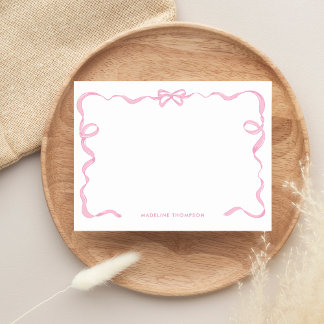 Cute Girly Blush Pink Bow Ribbon Frame Card